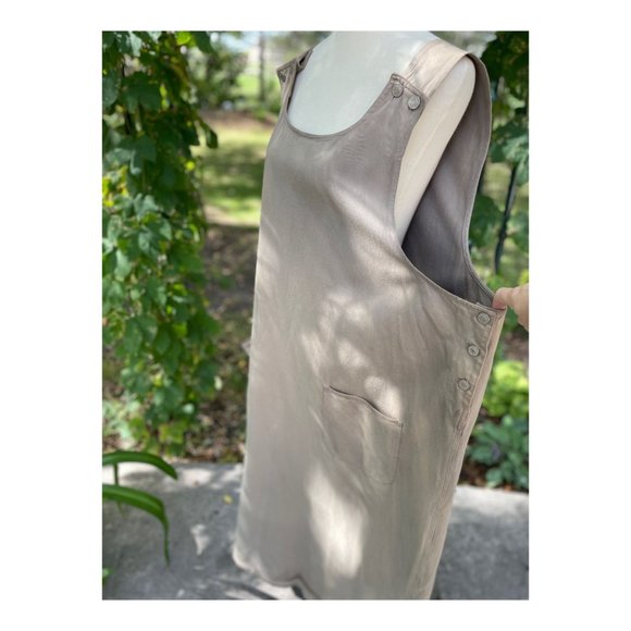 SOLD Vintage 90s Denim Jumper Dress Maxi Tan Volup Pockets Shift Sz 3X - Picture 5 of 8